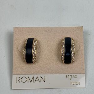 Roman Black and Gold Crystal Sparkle Post Earrings New NWT Vintage